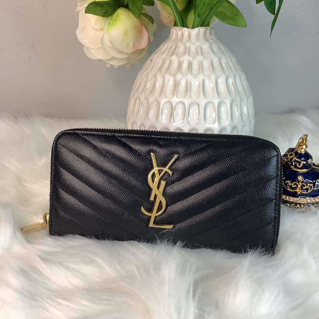 Ysl Yves Saint Laurent Zip Around Wallet In Grain De Poudre Embossed Leather